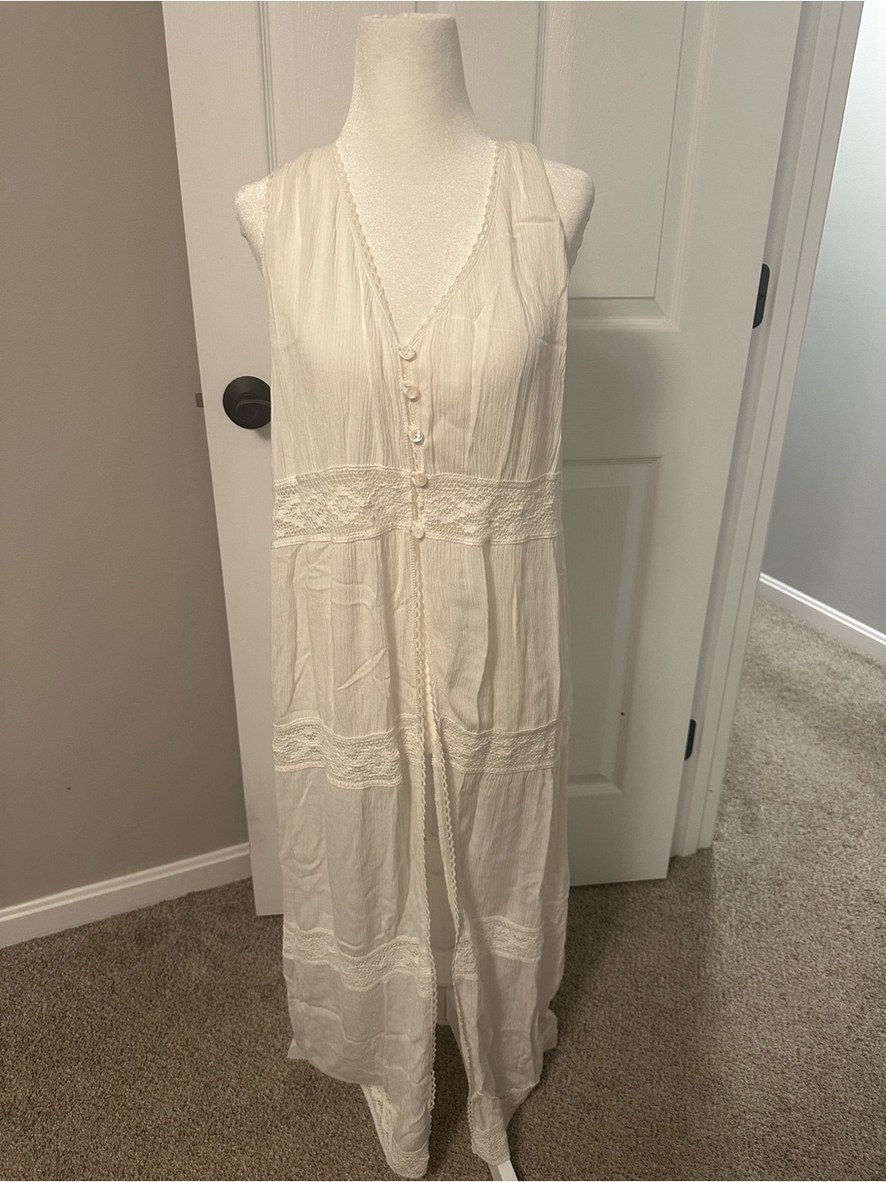 Maurices Cream Sleeveless Button-Front Maxi Tunic